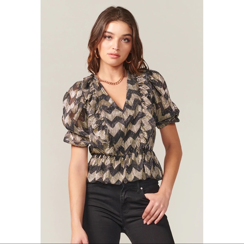 Adelyn Rae Lurex metallic pleated top